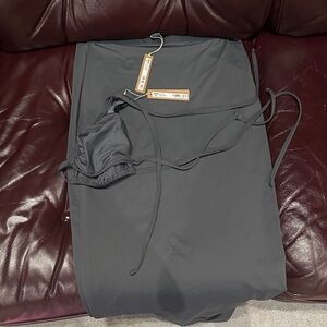 SKIMS Recycled Swim Cut Out Long Tube Skirt and Triangle Top Gunmetal